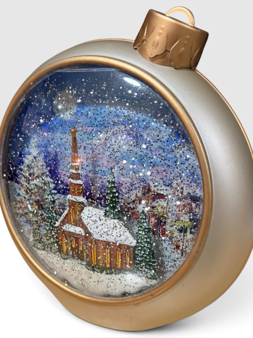Valerie Parr Hill Illuminated Snowy Church Scene Large Ornament Snow Globe